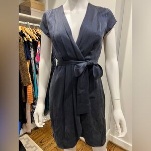 Waverly Gray Sheath Mini Dress with Plunge Neckline and Dolman Cap Sleeves